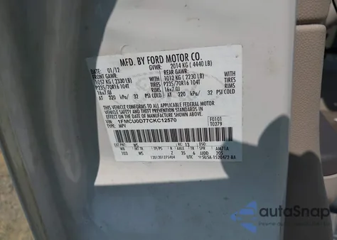 2012 Ford Escape Xlt z USA, uszkodzony, nr VIN 1FMCU0D77CKC12570